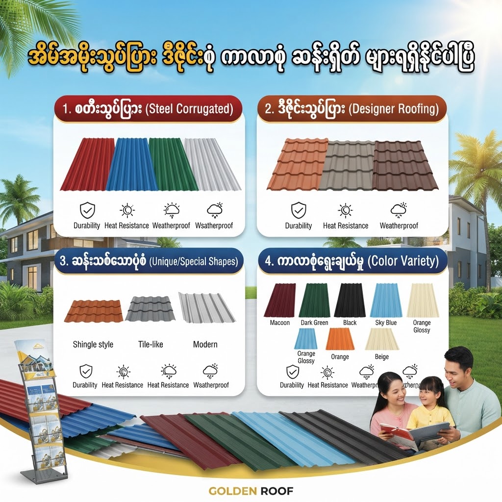 အိမ်အမိုးသွပ်ပြားဒီဇိုင်းစုံ / ကာလာစုံ