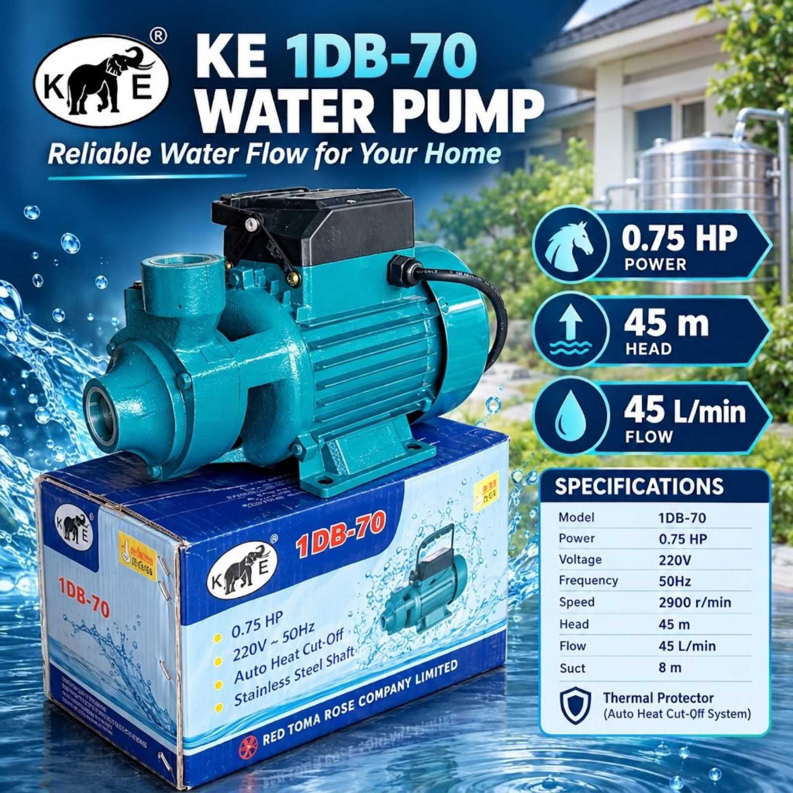 3/4Hp ထိပ်ချွန်ရေပန့် KE(QB.70)