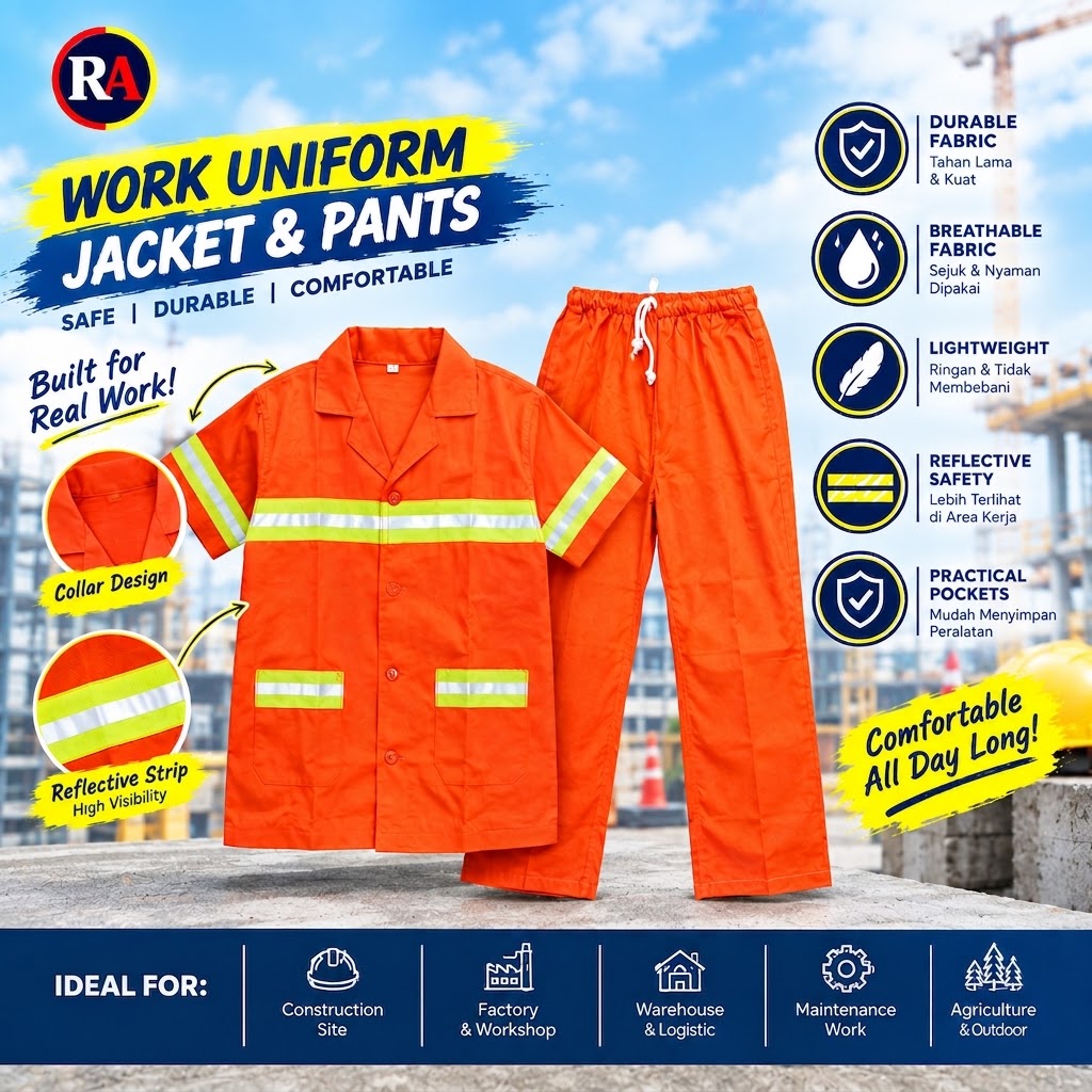 Safety ဘောင်းဘီ+အင်ကျီ လိမ္မော်(XL)